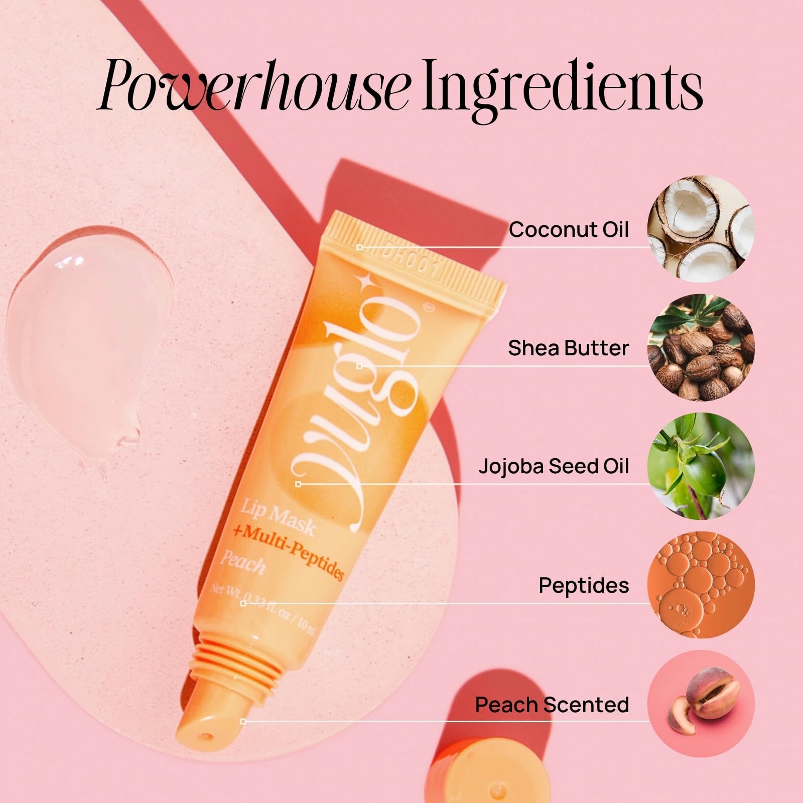 YuGlo huile Coco ingrédients Lèvres – nutriments pour l’hydratation nocturne.