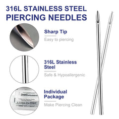 Aiguilles 18G et 20G Yugui, insertion précise pour les piercings maison.