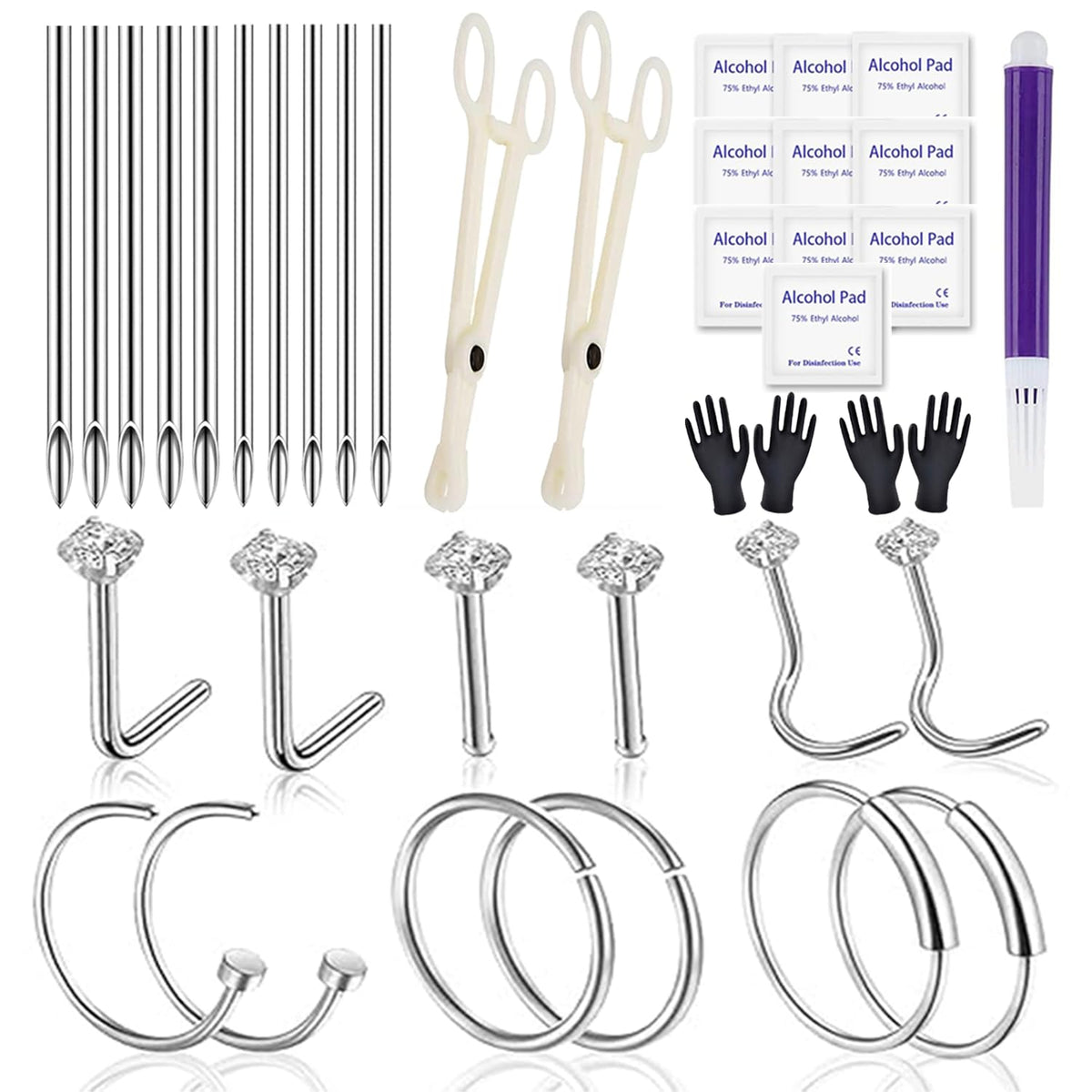 Kit Yugui piercing nez 20G, ensemble complet pour débuter le piercing à faire soi-même en sécurité.