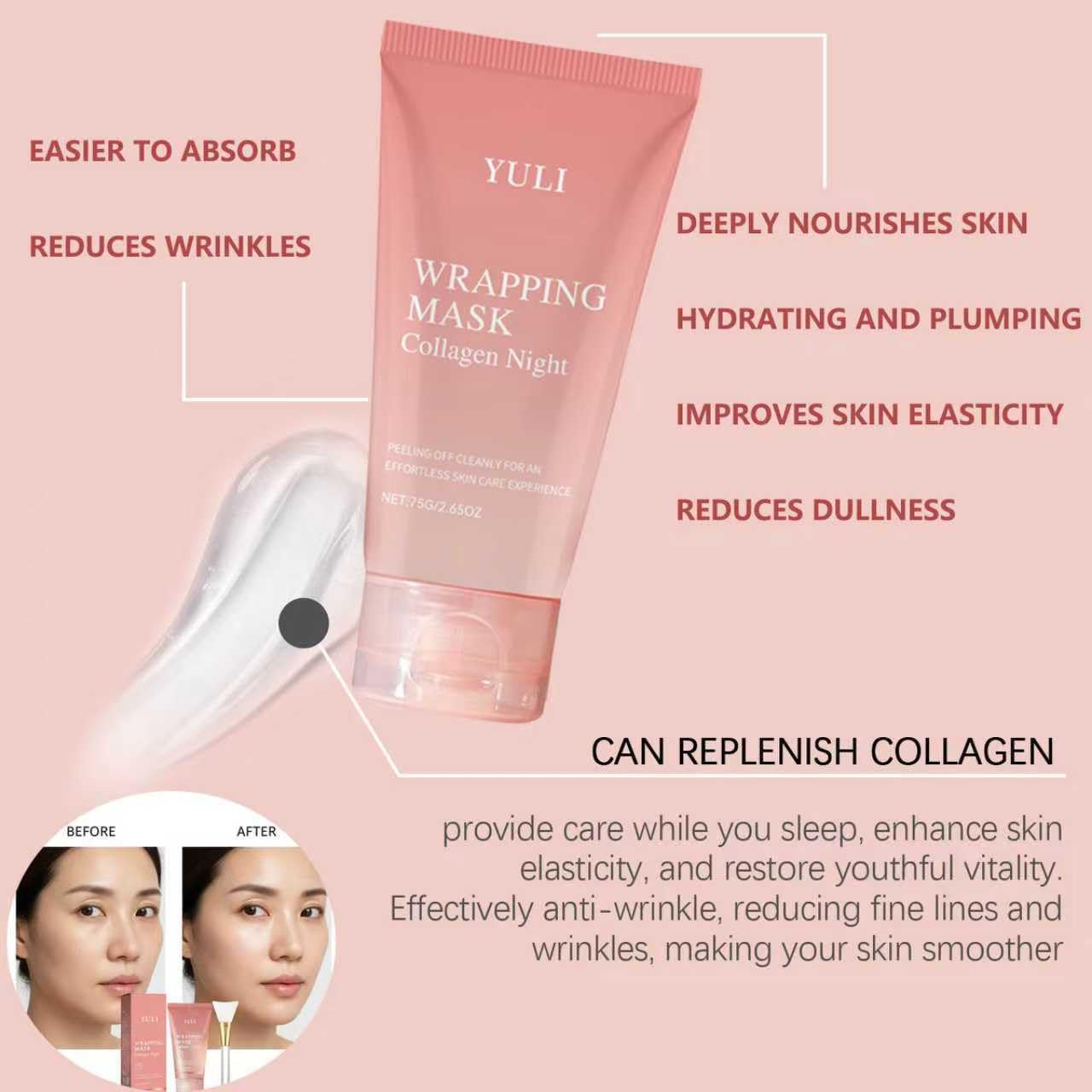 Masque collagène en action sur le visage, absorption possible des actifs.