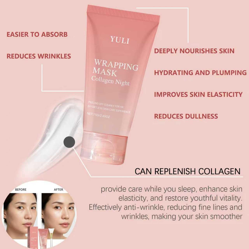 Masque collagène en action sur le visage, absorption possible des actifs.