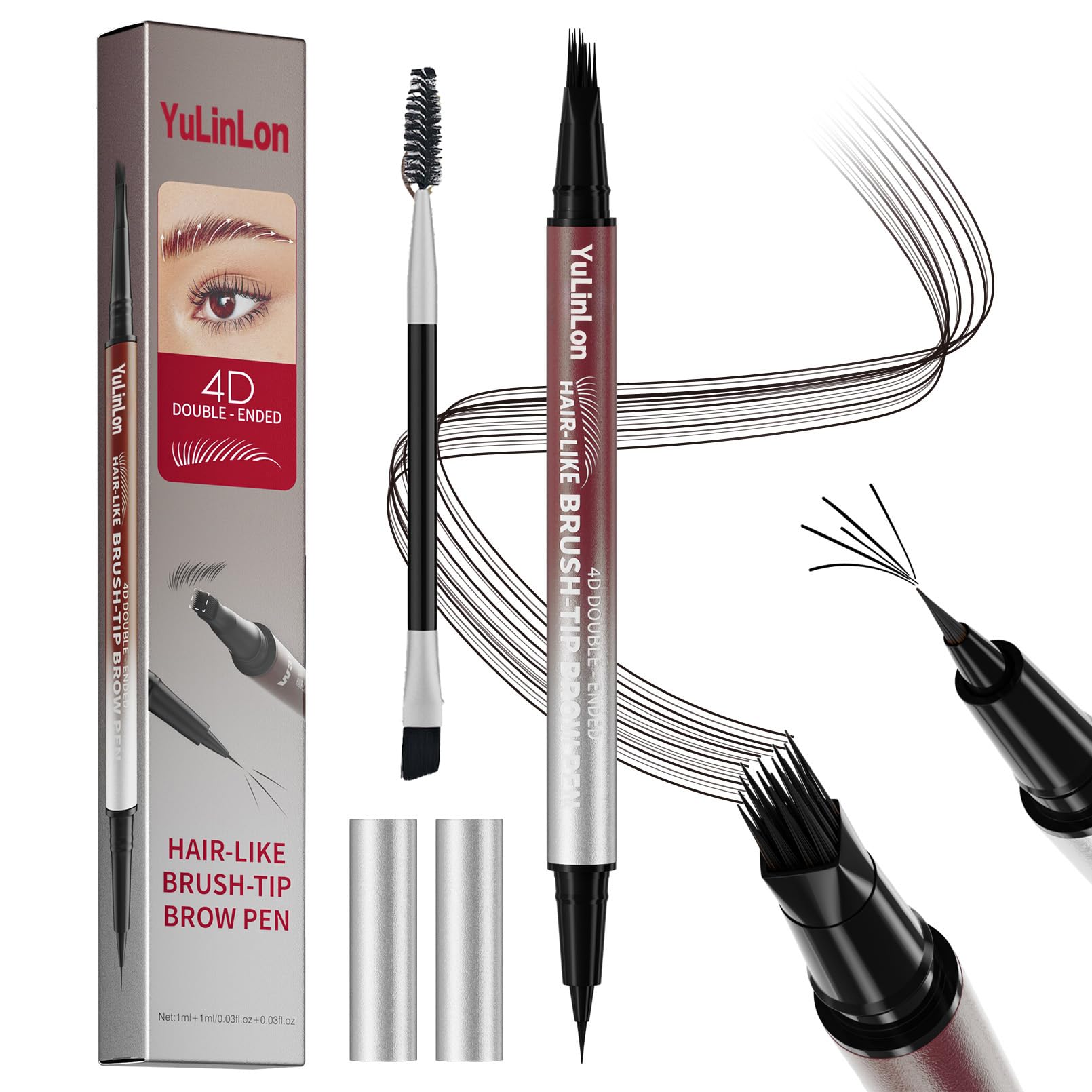 Yulinlon stylo sourcils 4D double-face pour des traits naturels