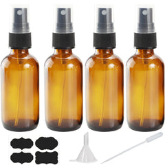 Bouteille spray en verre ambré YUNFOOK 4oz avec entonnoir et goutteur, idéale pour huiles essentielles.