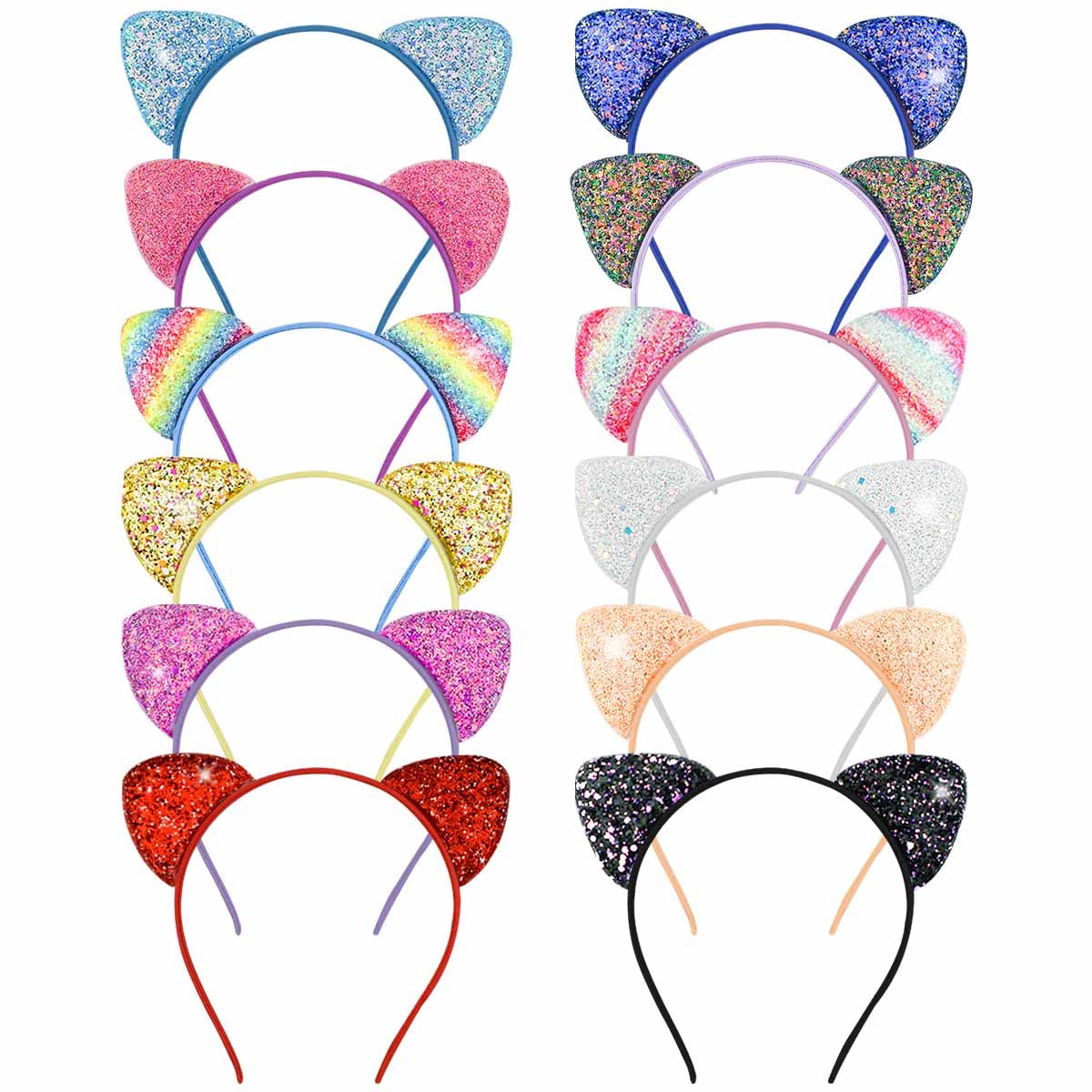 Yuntop serre-tête oreilles-chat sequin arc-en-ciel, léger et confortable au quotidien.