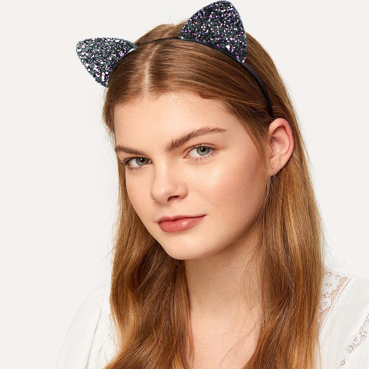 Serre-tête oreilles-chat Yuntop paillettes multicolores, ajustable et durable.