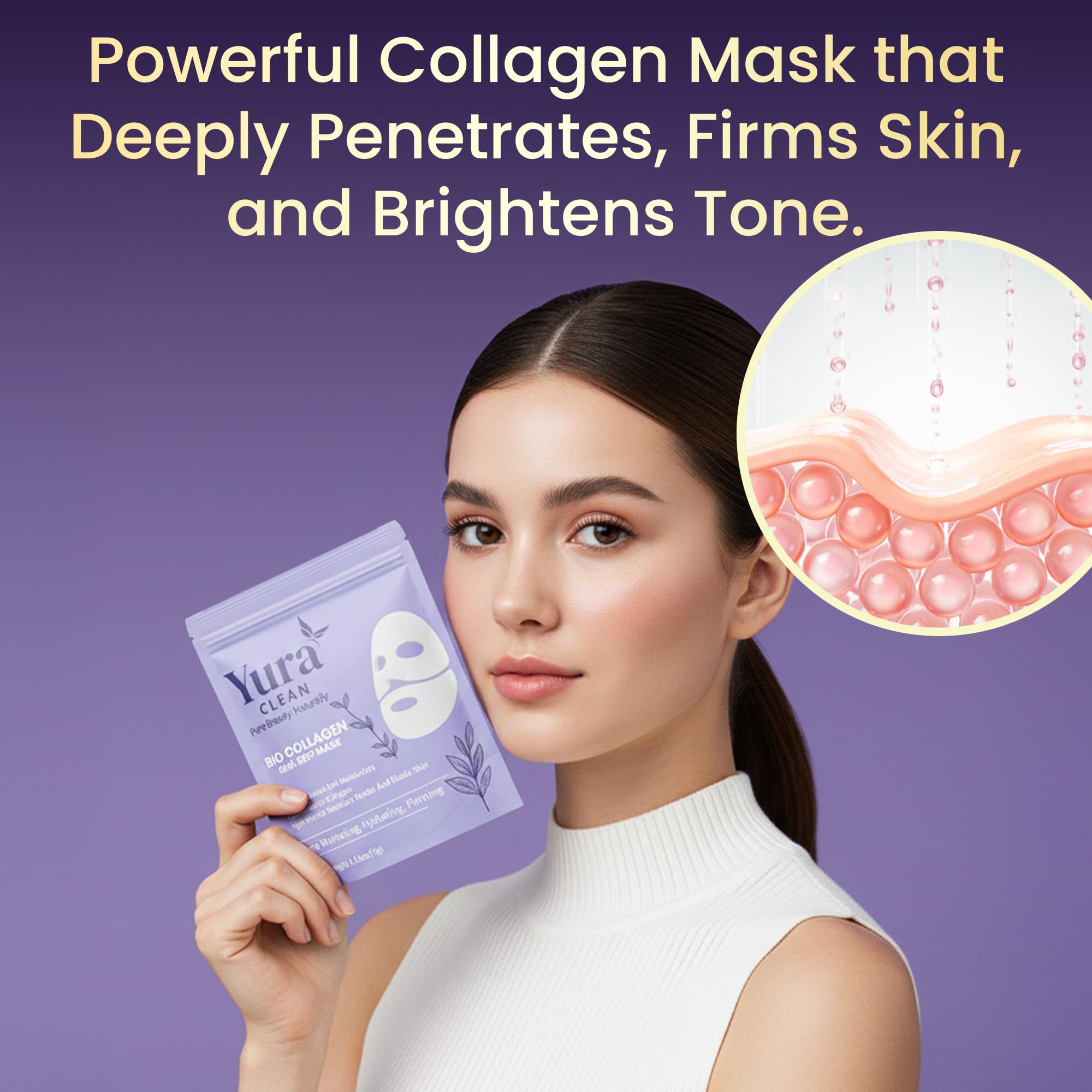 Yura Clean Masque Collagène Visage — ensemble quatre masques, rituel régulier.