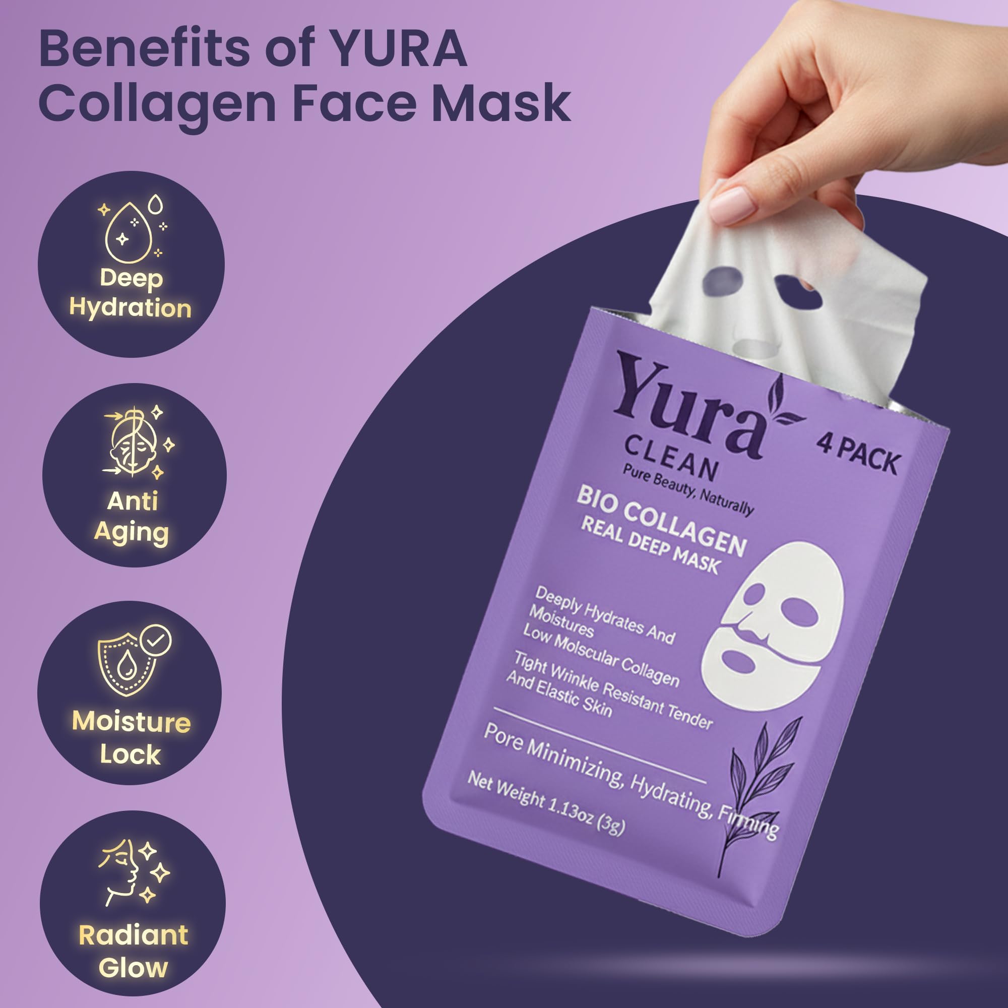 Yura Clean Masque Collagène Visage — sérum intégré favorisant l'hydratation nocturne.