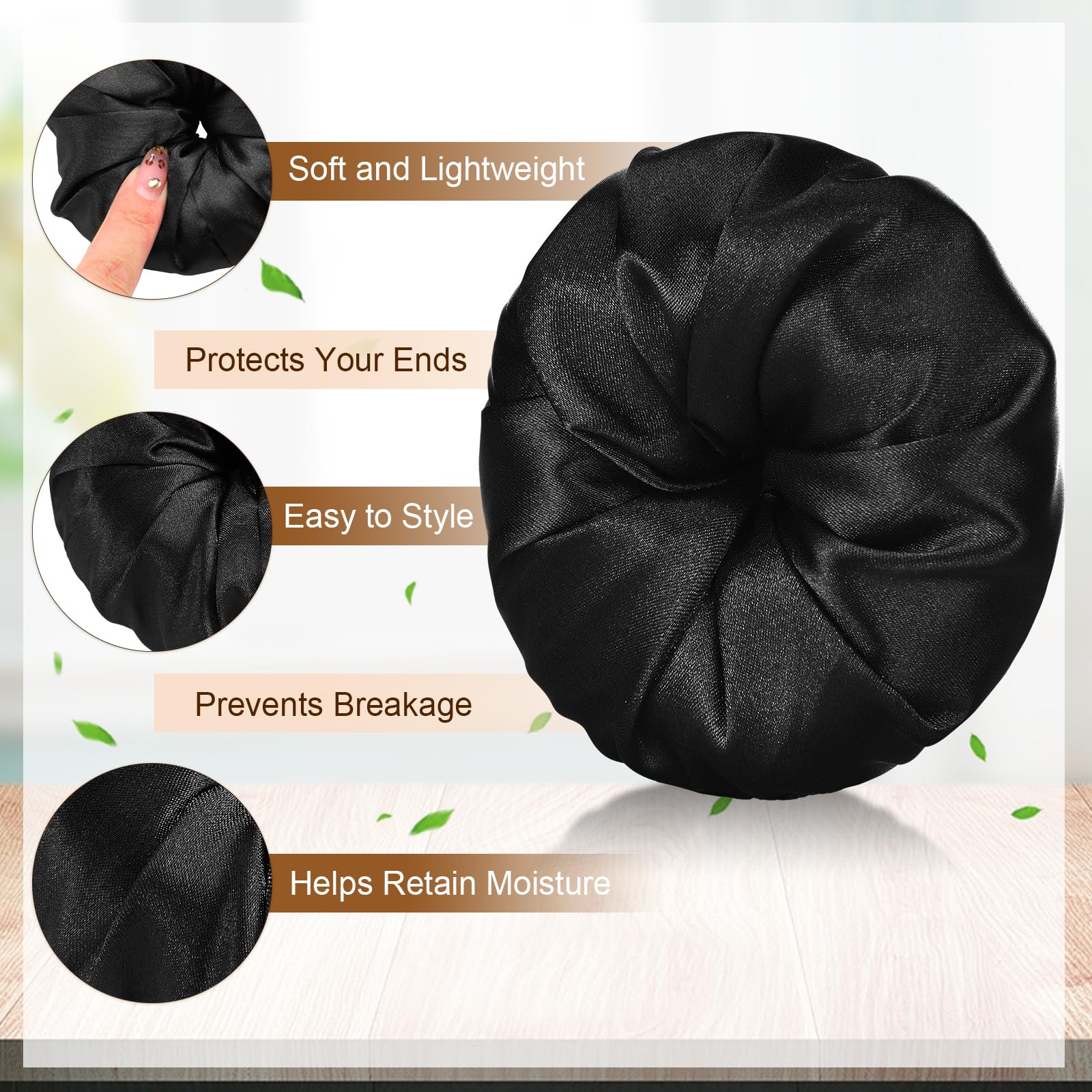Chignon satin noir Yuxung favorisant l'hydratation et moins de frisottis.