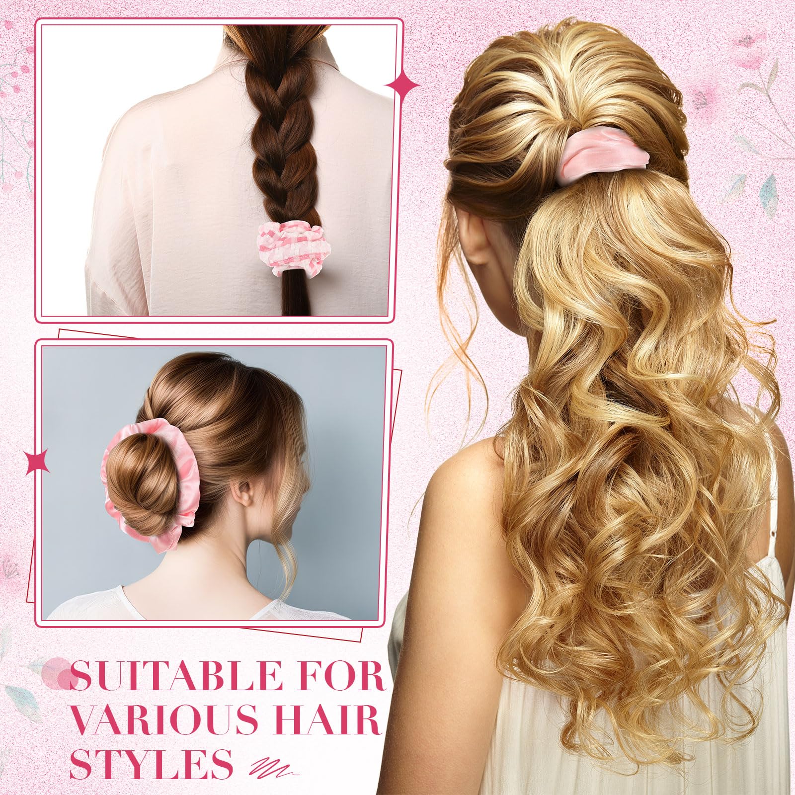 Yuxung serre-cheveux plush/organza/lace rose; textures variées pour un look romantique et sophistiqué.