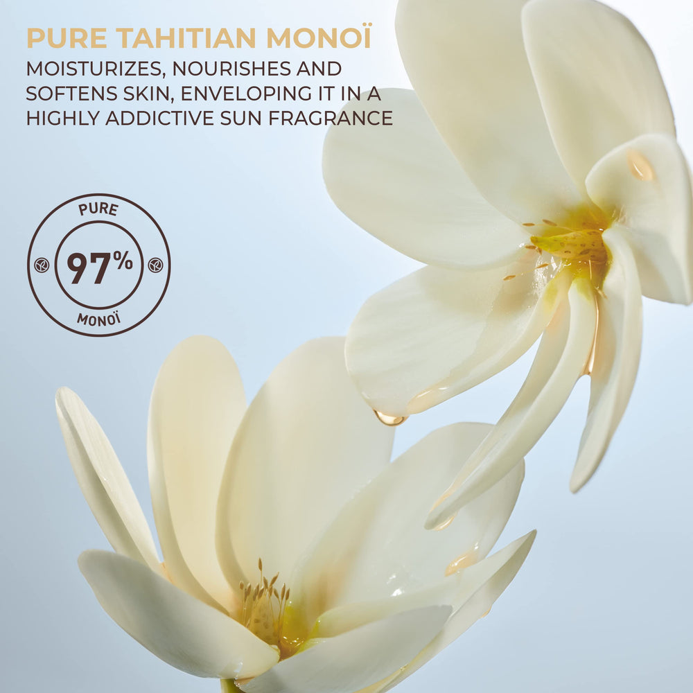 Cheveux nourris dès les longueurs grâce à l'huile Monoï Tahiti d'Yves Rocher.