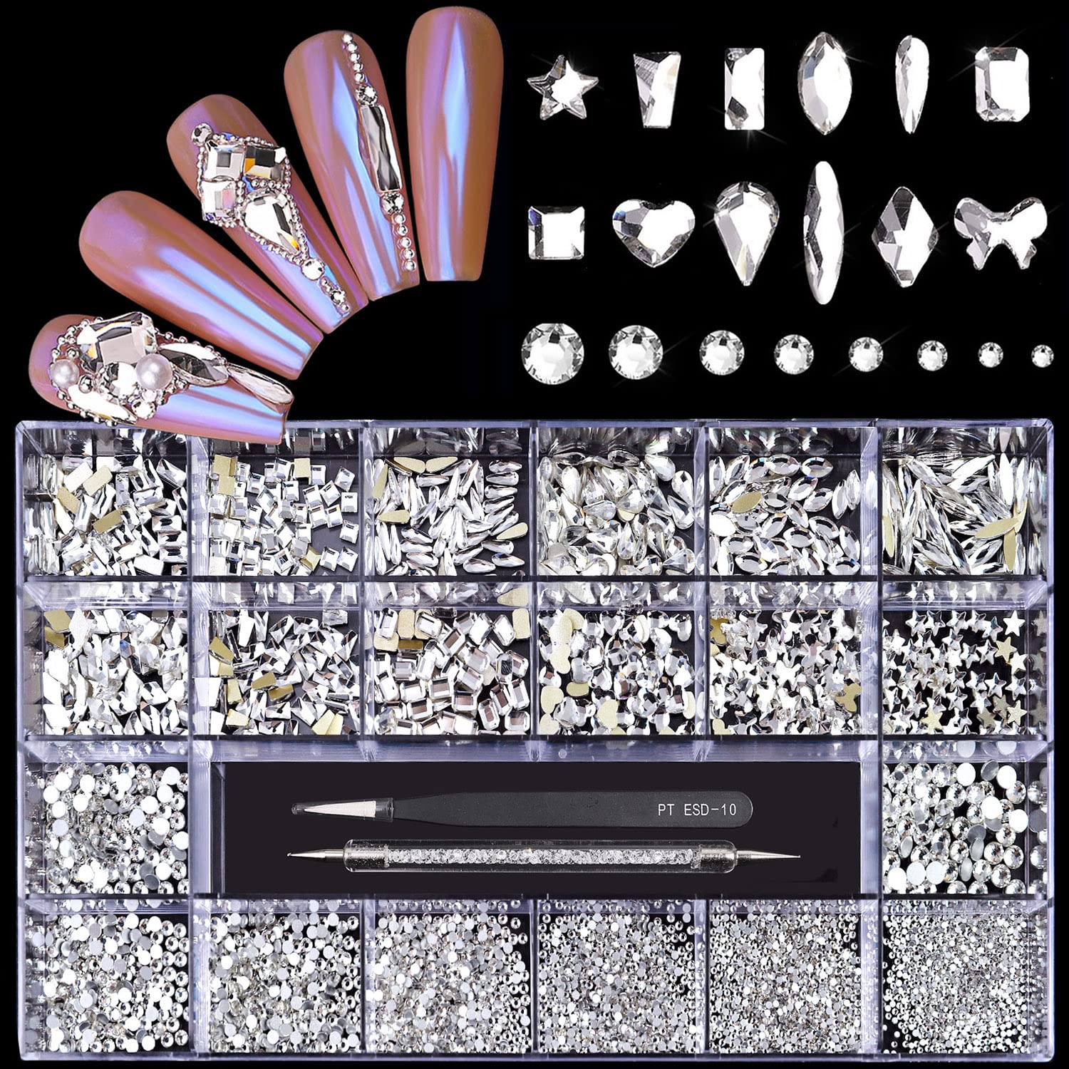 Yzzseven diamants blancs 600 et strass plats, brillance durable pour ongles.