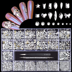 Yzzseven diamants blancs 600 et strass plats, brillance durable pour ongles.