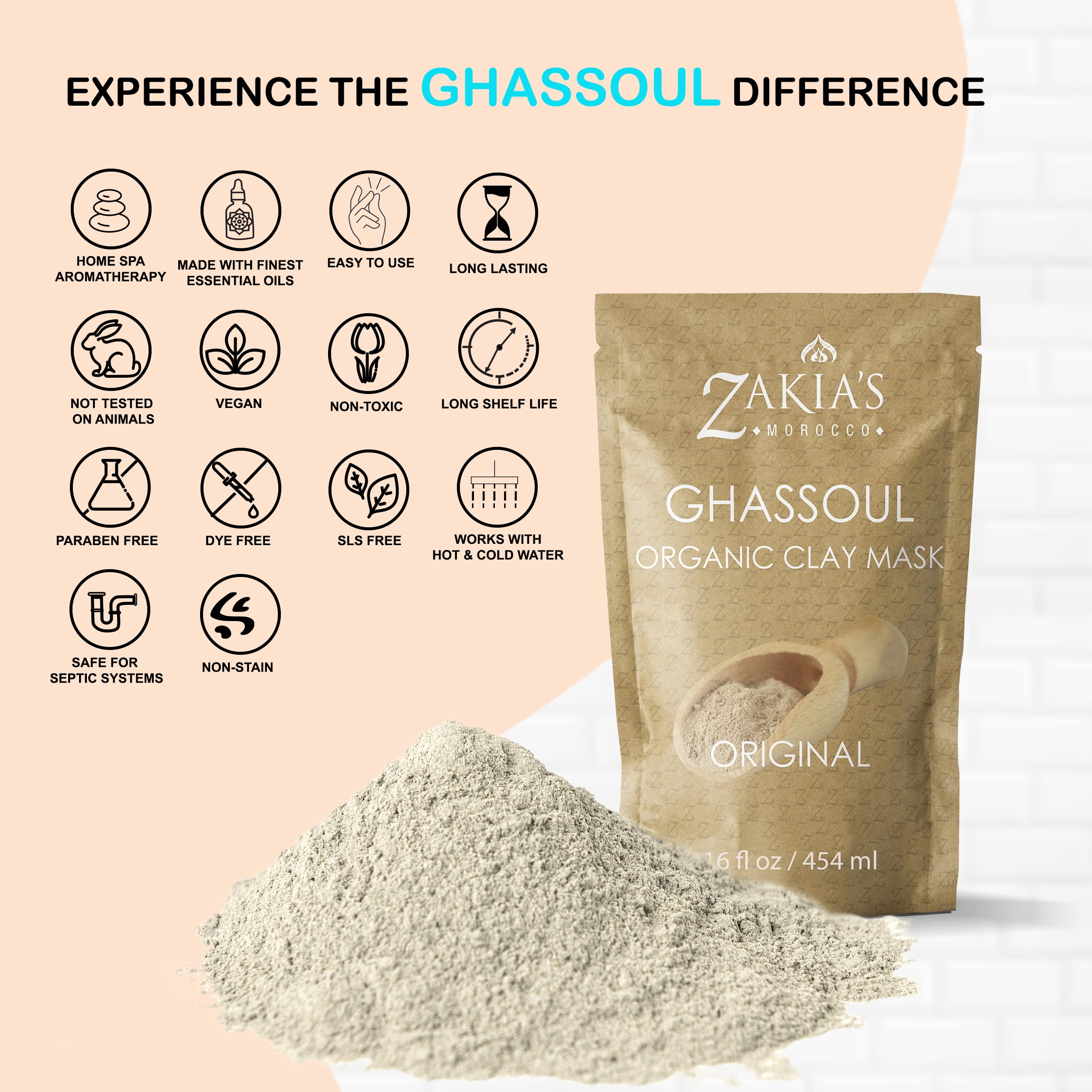Hair cleanse with Zakia's Morocco Ghassoul clay to remove buildup gently.