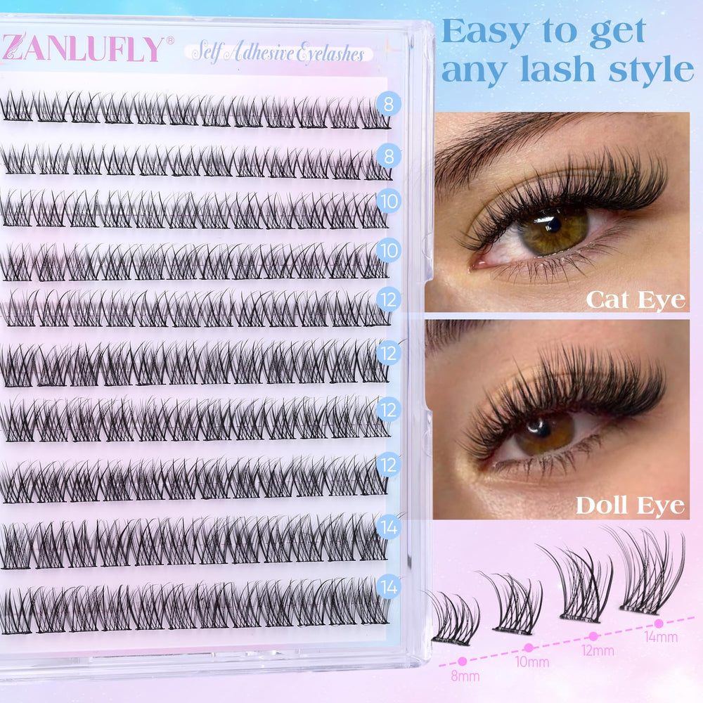 Cils auto-adhésifs bouclés 3D Zanlufly pour un effet volumisant sans colle.
