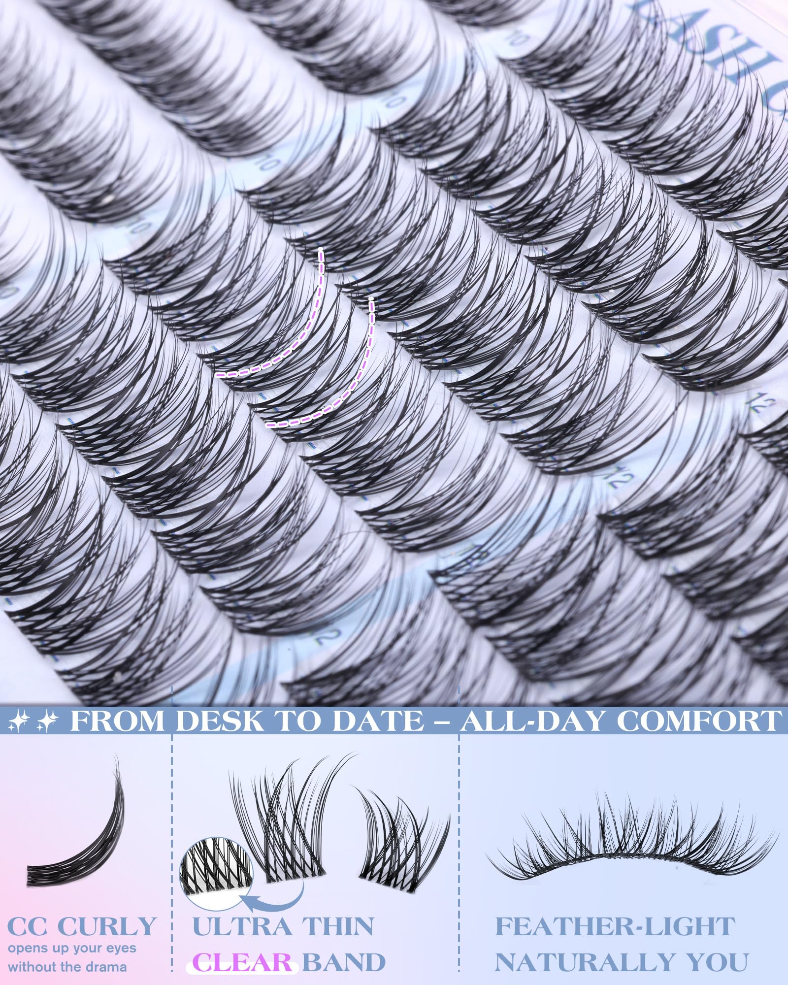 zanlufly cils clusters bande transparente 14 mm pour longueur visible et effet spectaculaire