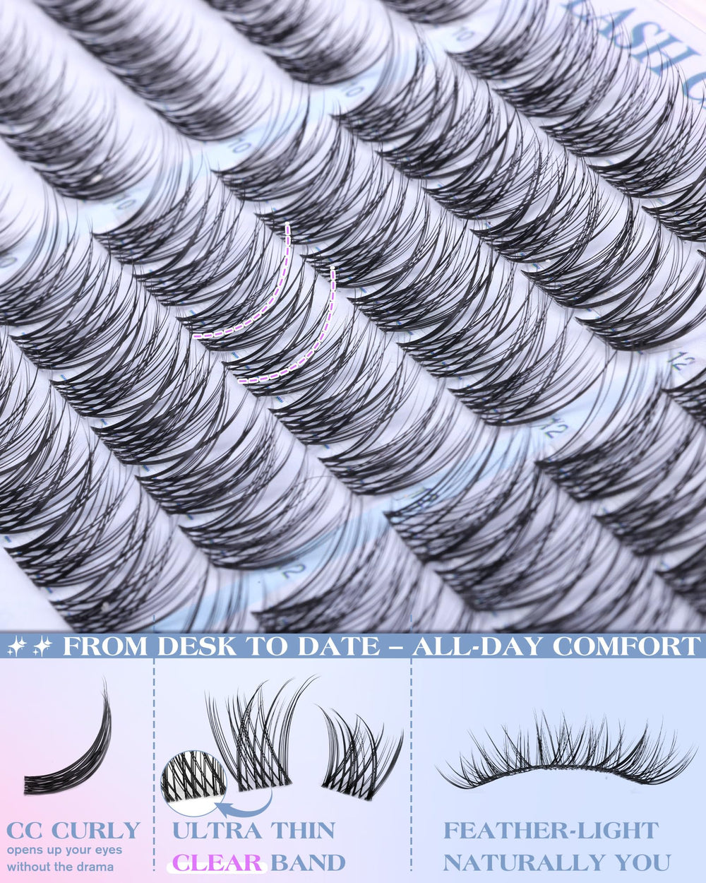 zanlufly cils clusters bande transparente 14 mm pour longueur visible et effet spectaculaire