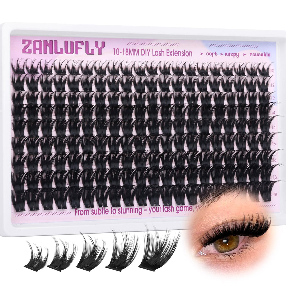 Cils ZANLUFLY en grappes naturels, courbure D, pour un regard volumineux.