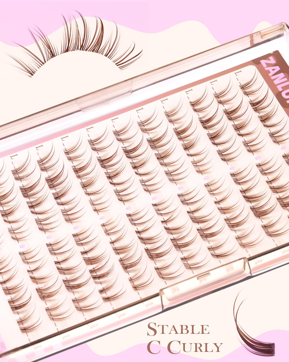 zanlufly effet 3D subtil sur des cils brun clair