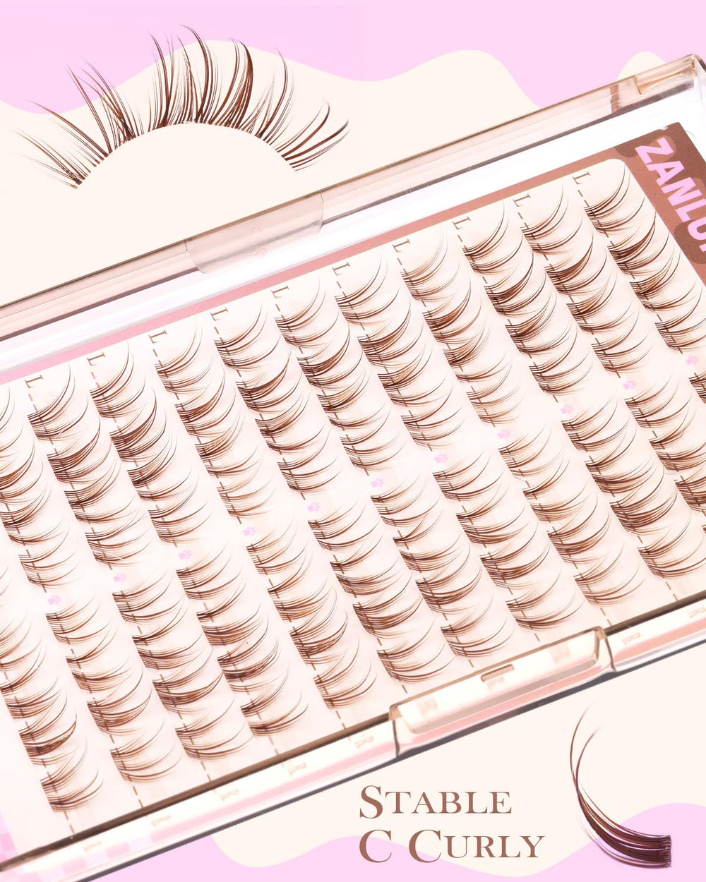 zanlufly effet 3D subtil sur des cils brun clair