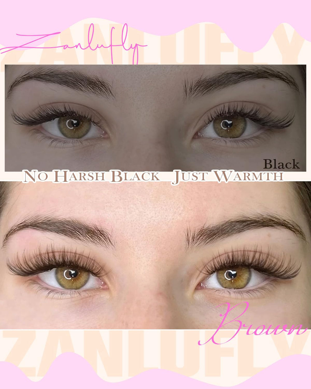 Effet 3D discret des cils brun Zanlufly pour un regard plus ouvert.