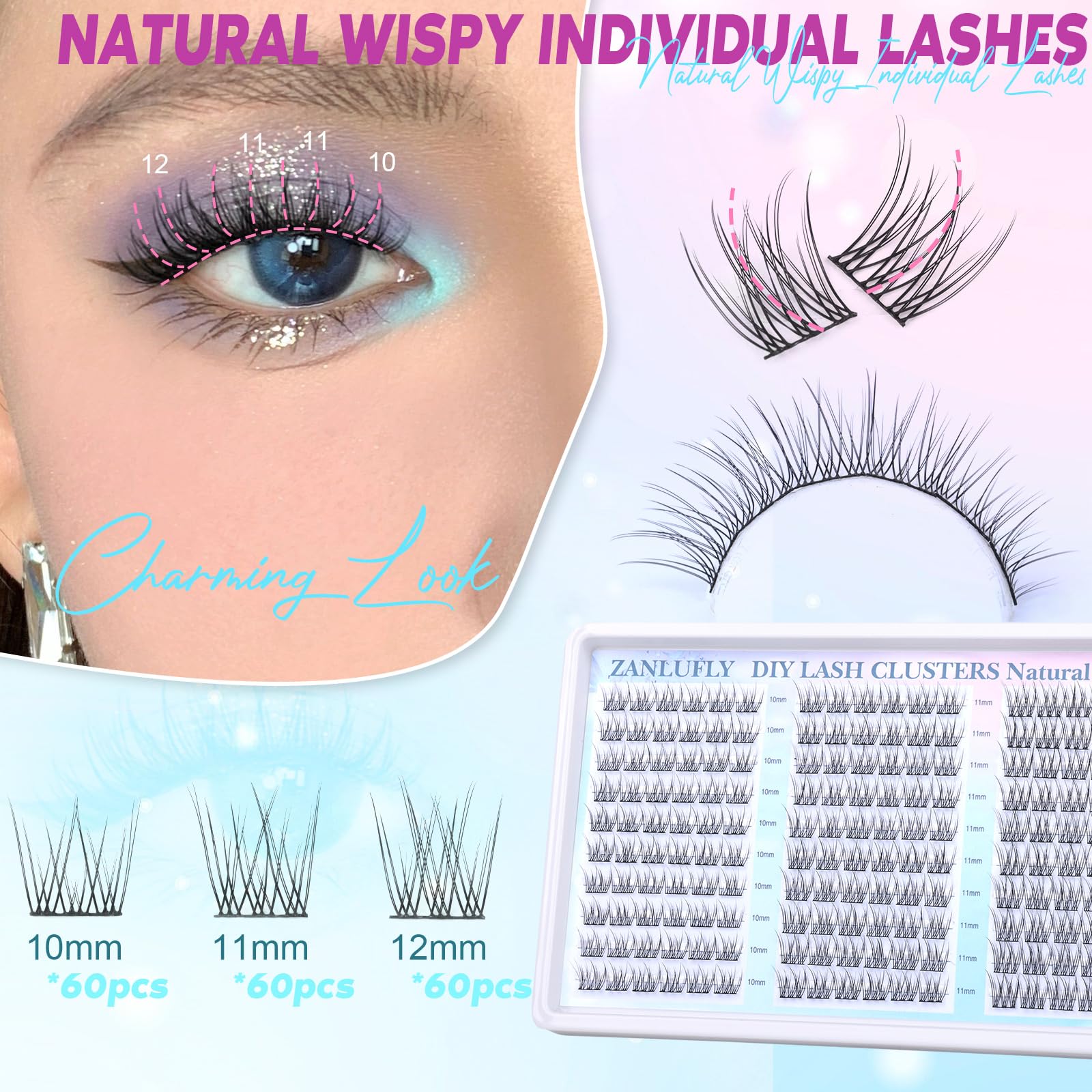 Extensions cils naturelles Zanlufly 10-12mm pour un rendu discret