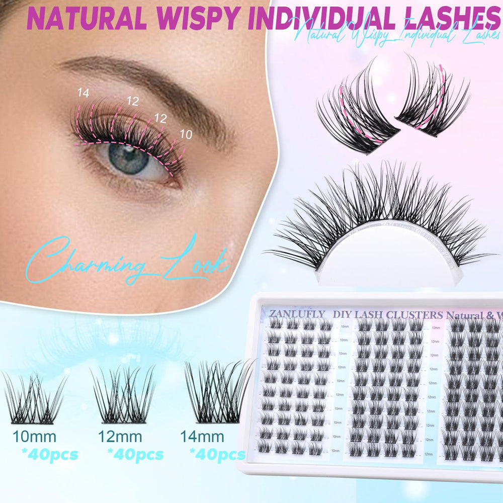 zanlufly grappes cils D-Curly Wispy 12 mm pour volume discret