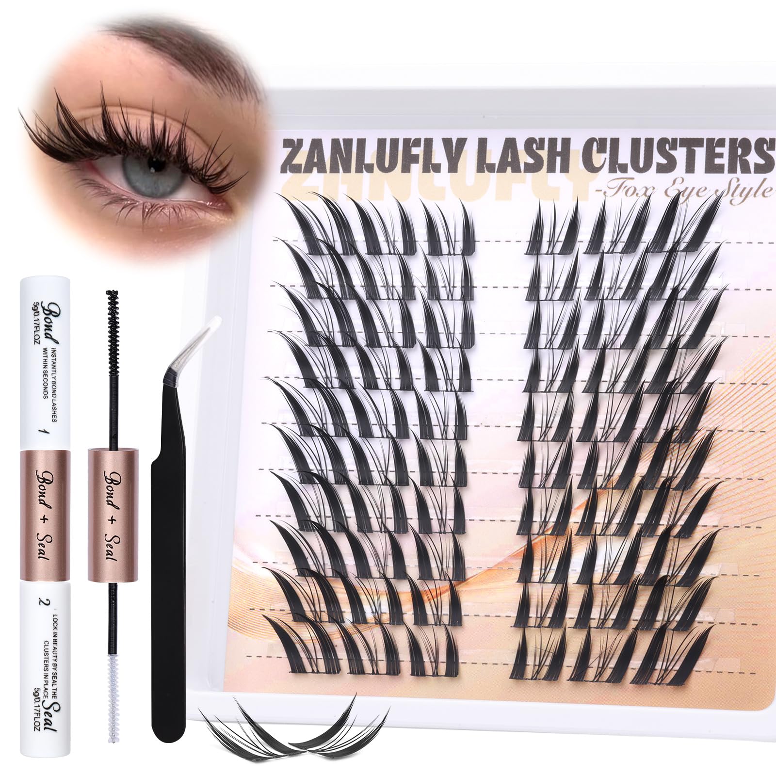 Kit Zanlufly clusters cils regard renard emballage, idéal pour démarrer à domicile.