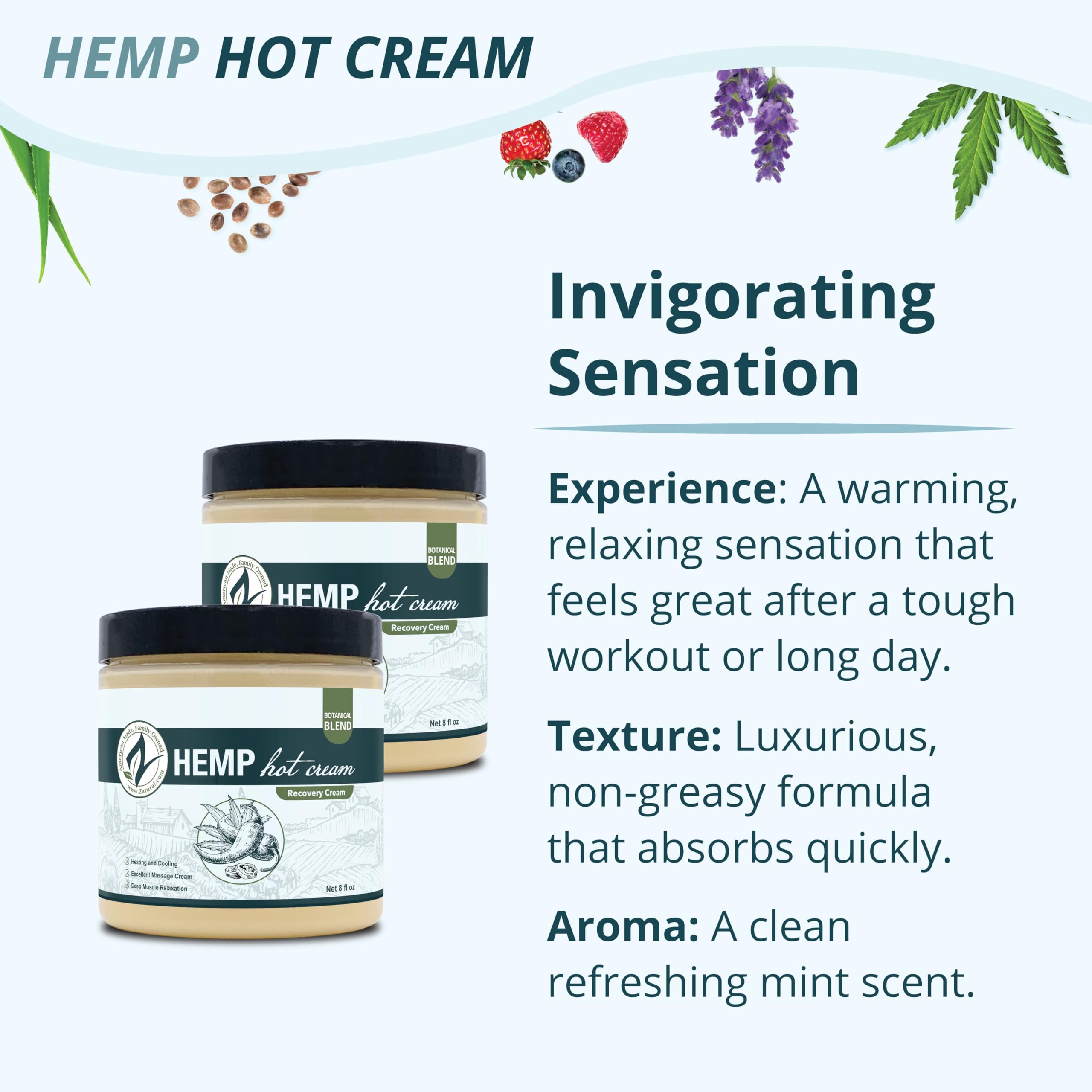 Main appliquant Zatural Crème Chaude au Chanvre pour un massage relaxant.