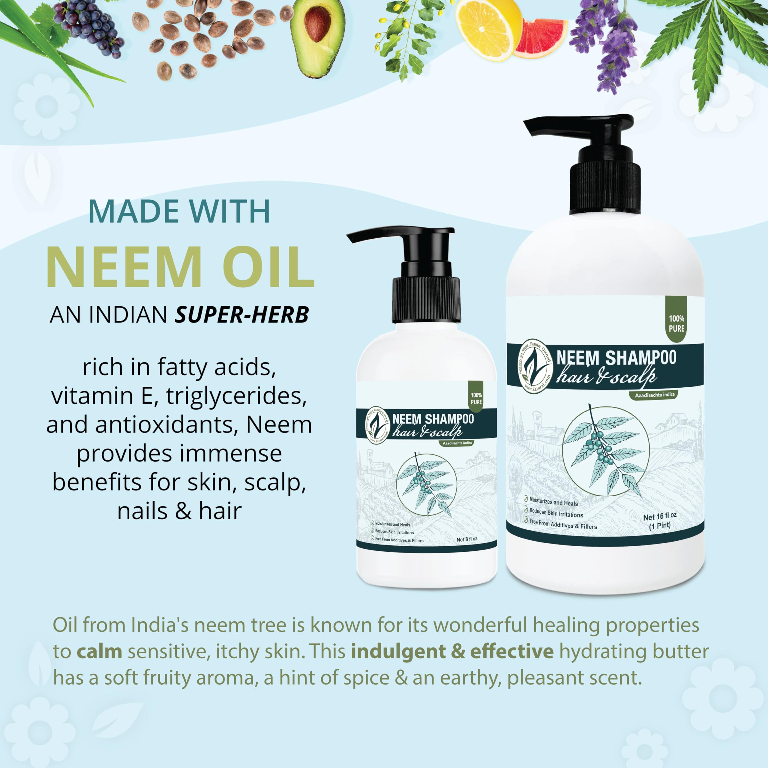 Massage du cuir chevelu avec Shampoing Neem Zatural pour sensation de fraîcheur.