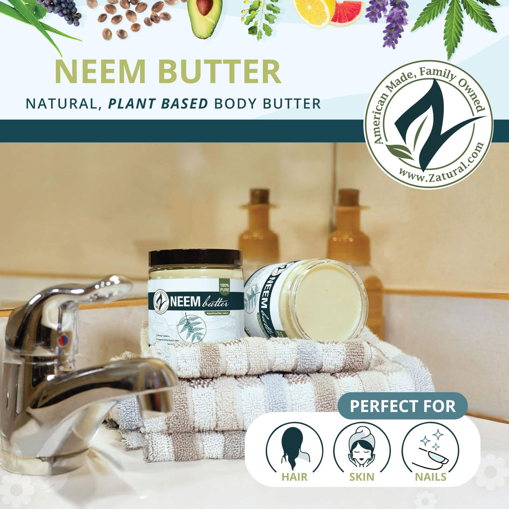 Texture crémeuse du Neem Butter sur la peau, absorption rapide et non grasse.
