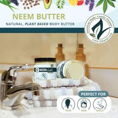 Texture crémeuse du Neem Butter sur la peau, absorption rapide et non grasse.