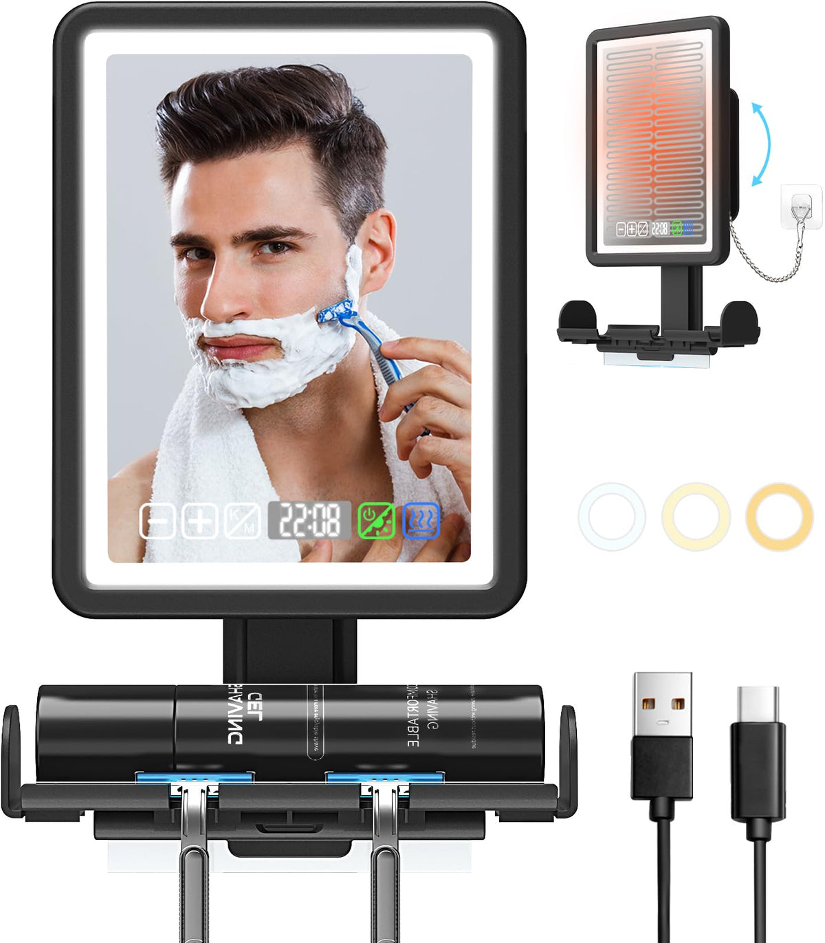 Miroir ZDXBO anti-buée LED net dans la douche, visuel clair pour le rasage