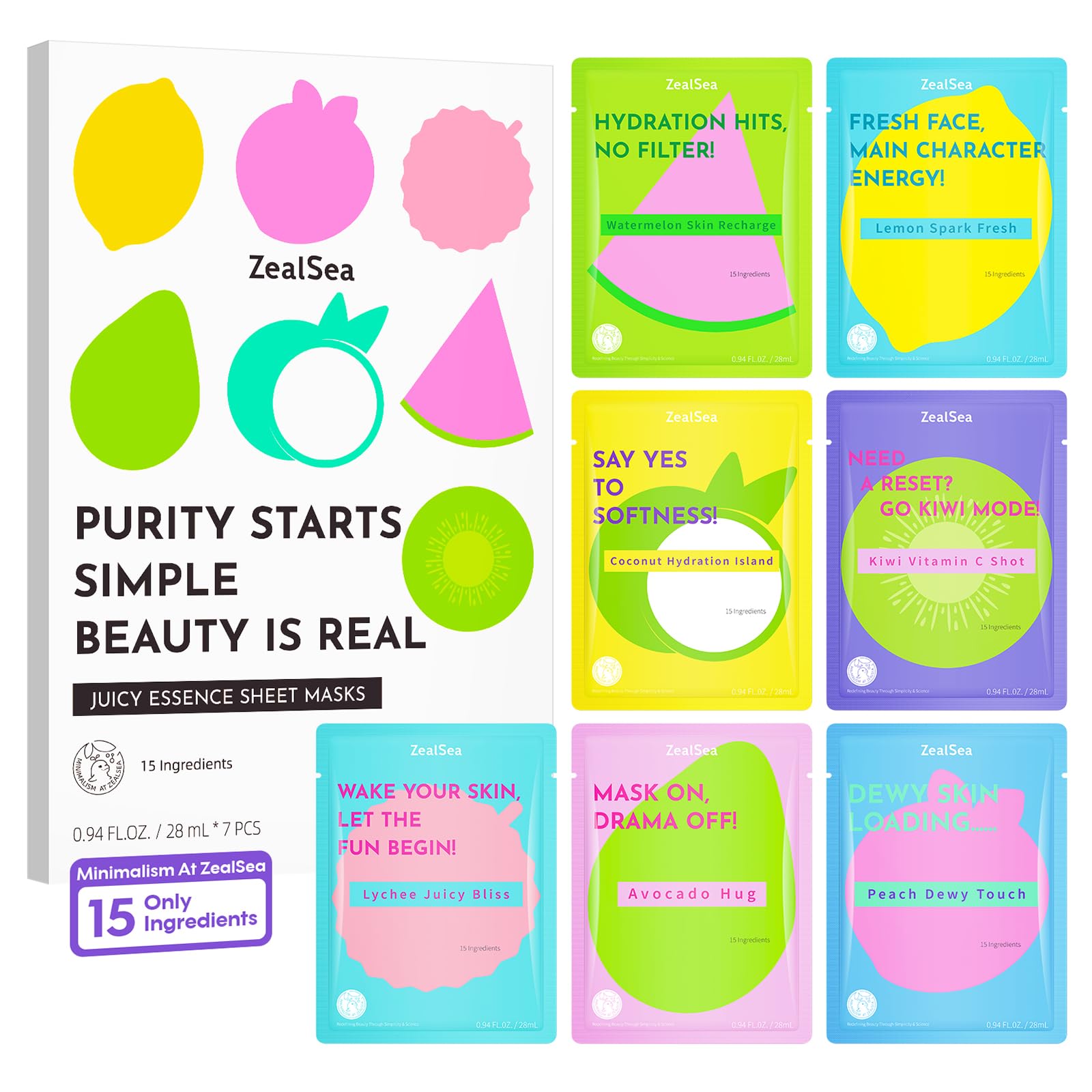 ZealSea Masque Visage Minimalisme: 15 ingrédients, soin doux et sûr pour tous types de peau.