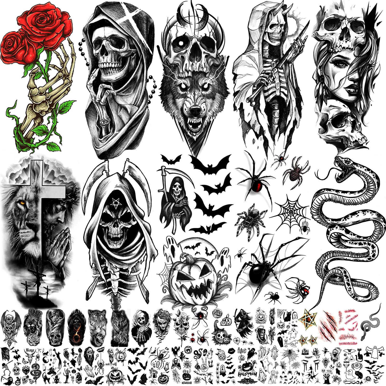 Tatouages Zeecdatoo fête d'Halloween ensemble 52 feuilles pour costumes.