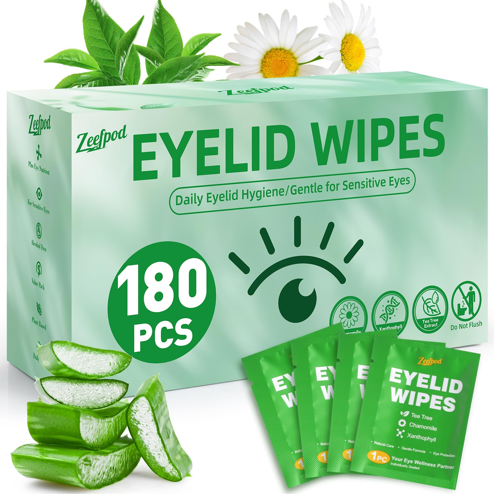 Lingettes Zeefpod Yeux - emballage individuel pratique pour voyage et hydratation.