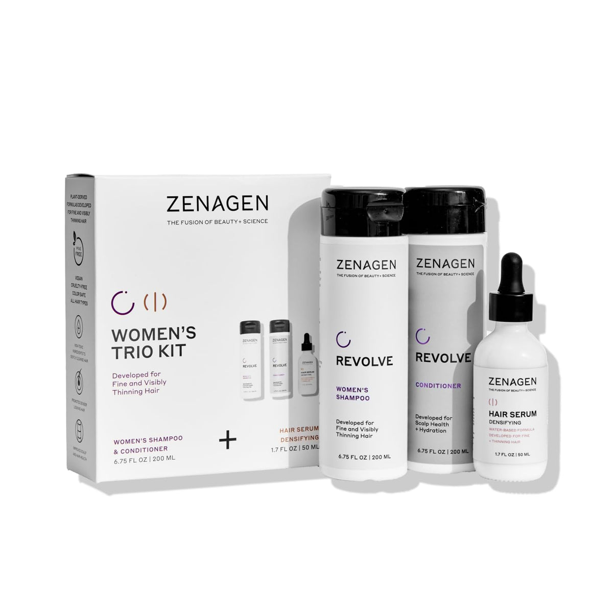 Zenagen Revolve Shampoing nettoie en douceur les cheveux fins et prépare le cuir chevelu.