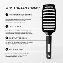 Zenagen Zen Brush noir, utilisation quotidienne adaptée à tous les cheveux.