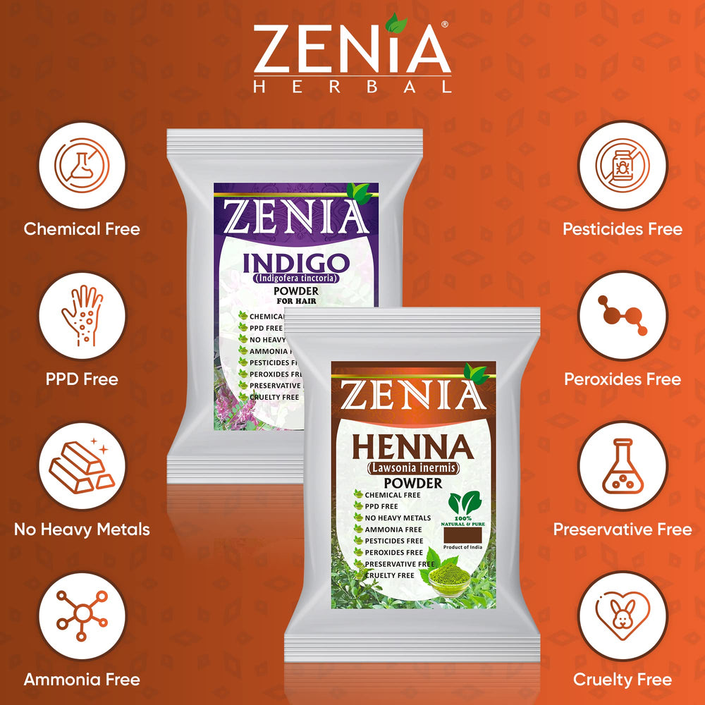 Poudre henné Zenia 100 g prête à l'emploi pour coloration naturelle.