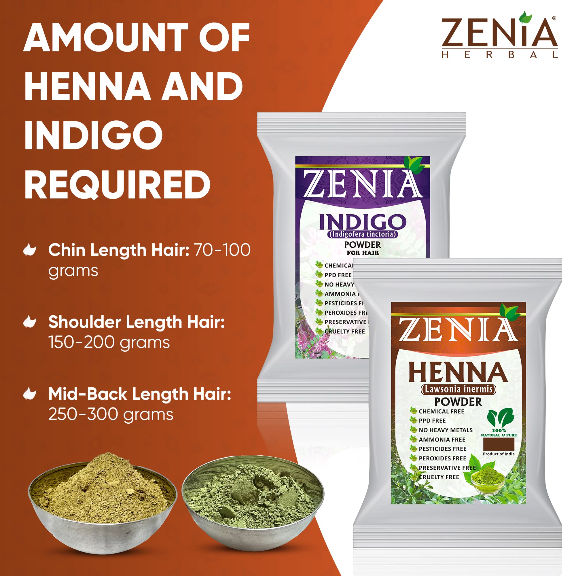 Poudre indigo Zenia 100 g prête à l'emploi pour nuances profondes.