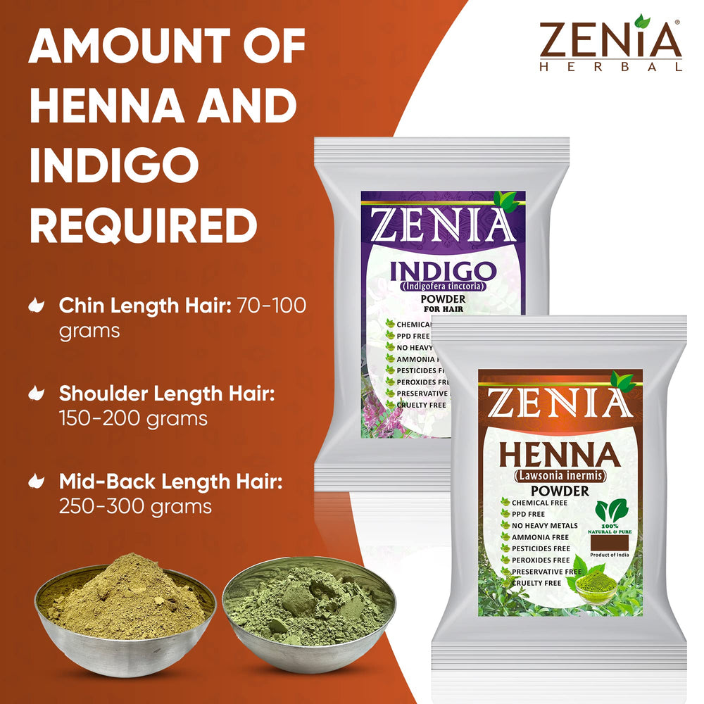 Poudre indigo Zenia 100 g prête à l'emploi pour nuances profondes.