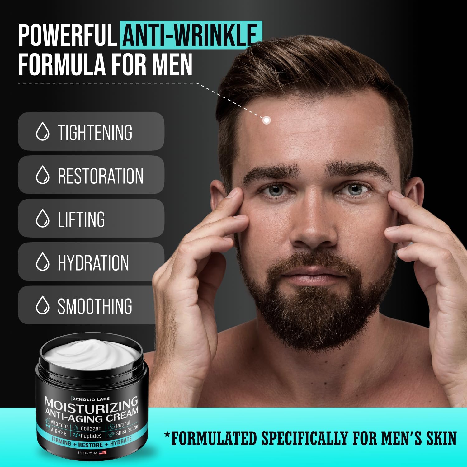 Closeup of Zenolio Labs moisturizer texture showing a non-greasy finish for all-day comfort