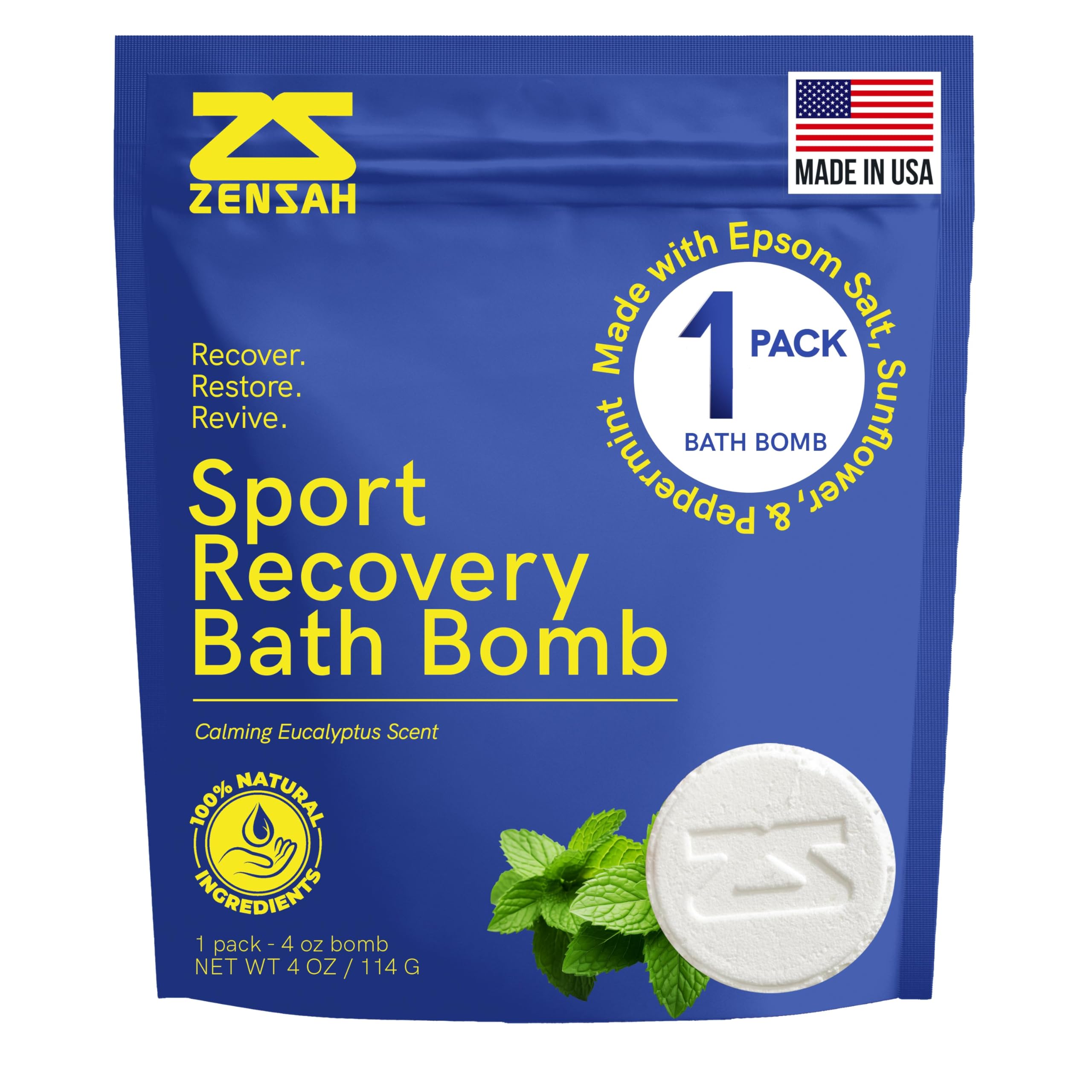 Zensah Bombes de bain récupération menthe et eucalyptus, relaxation musculaire possible.