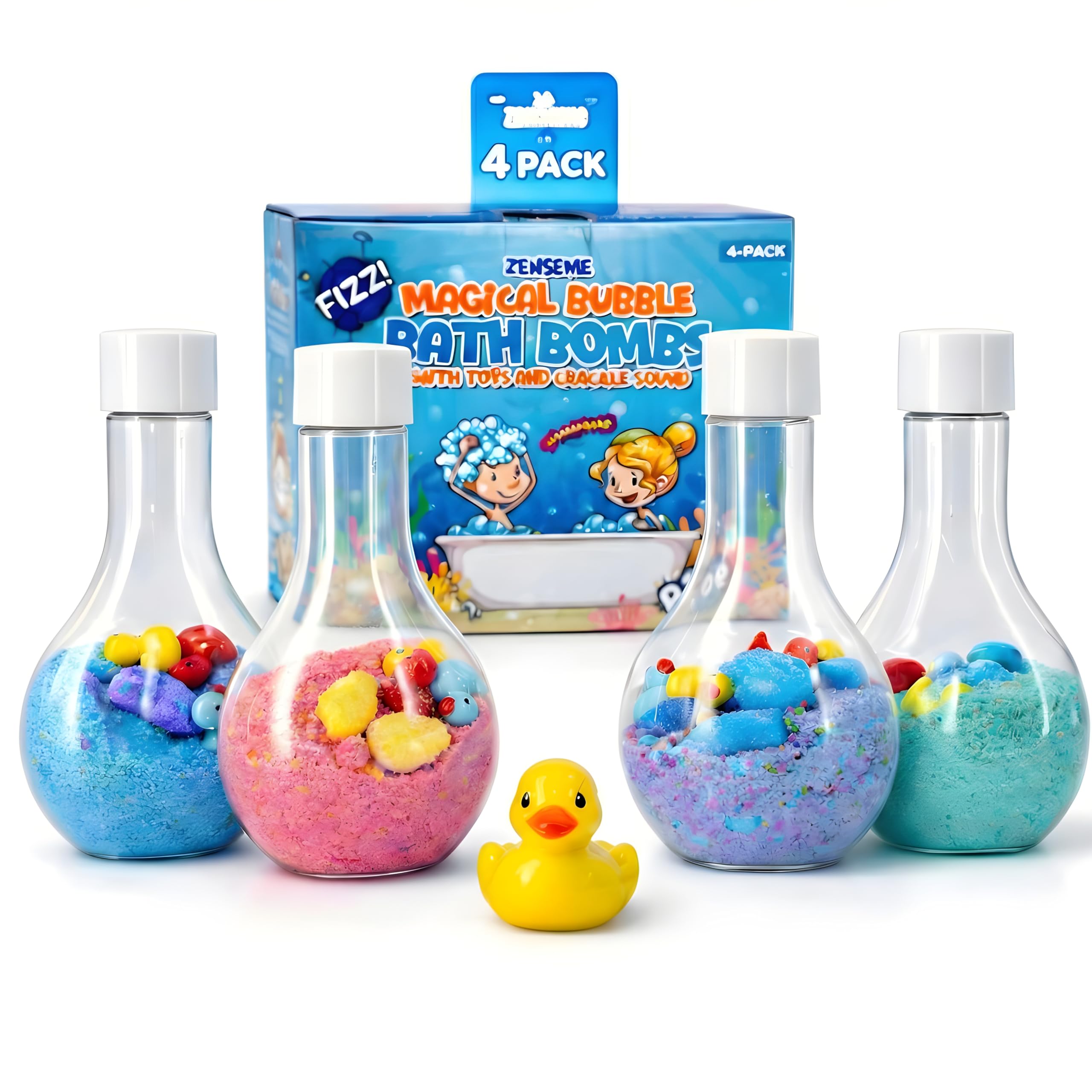 Bombe de bain ZenseMe pour garçons avec canards miniatures — ensemble cadeau 4 bombes