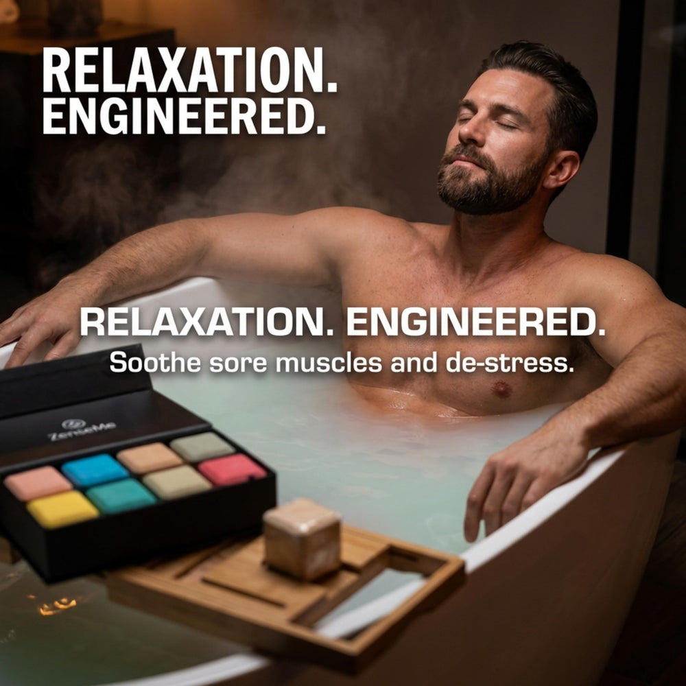 Coffret ZenseMe 8 bombes, cadeau masculin élégant et spa à domicile.
