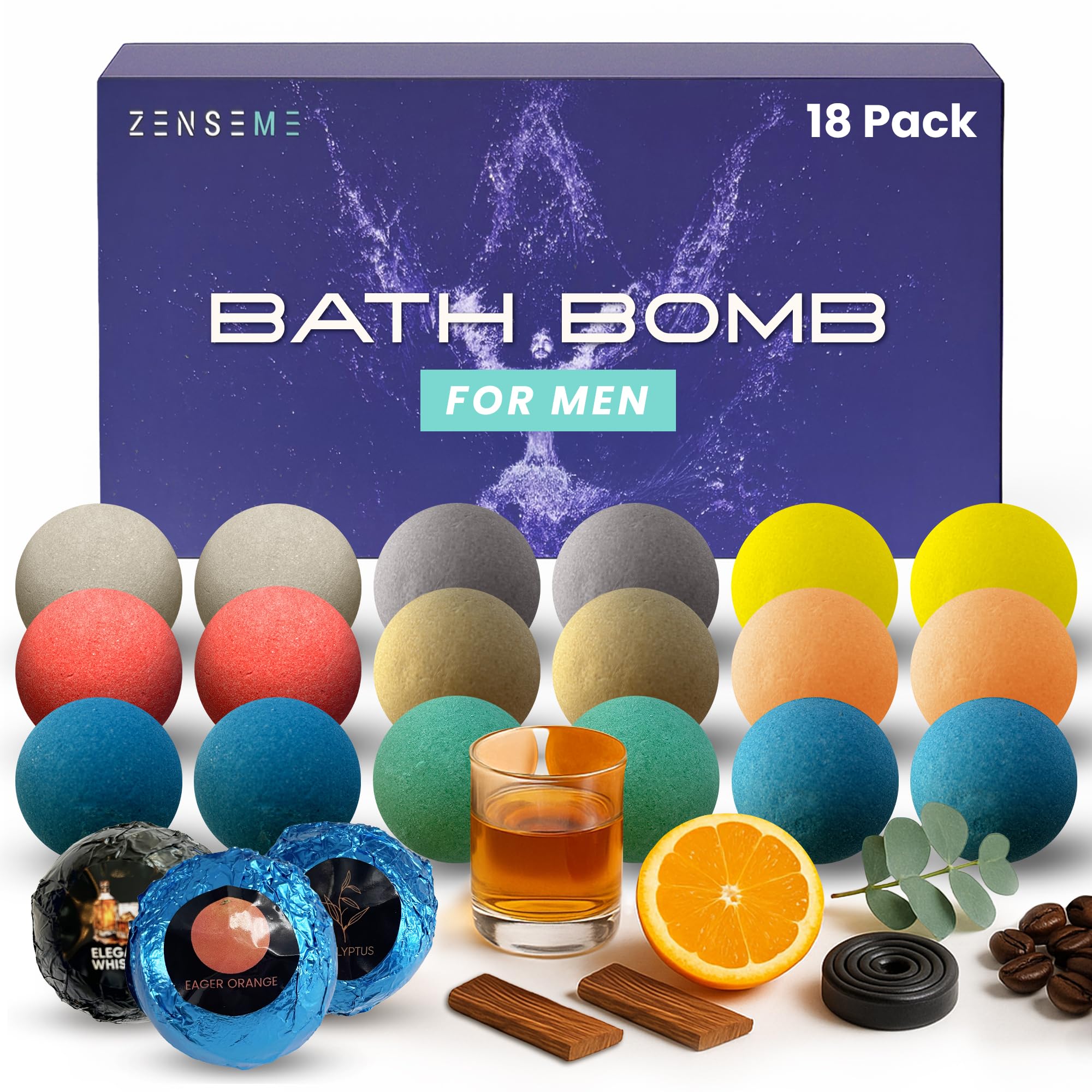 Bombes de bain ZenseMe pour hommes avec parfums masculins, expérience sensorielle.