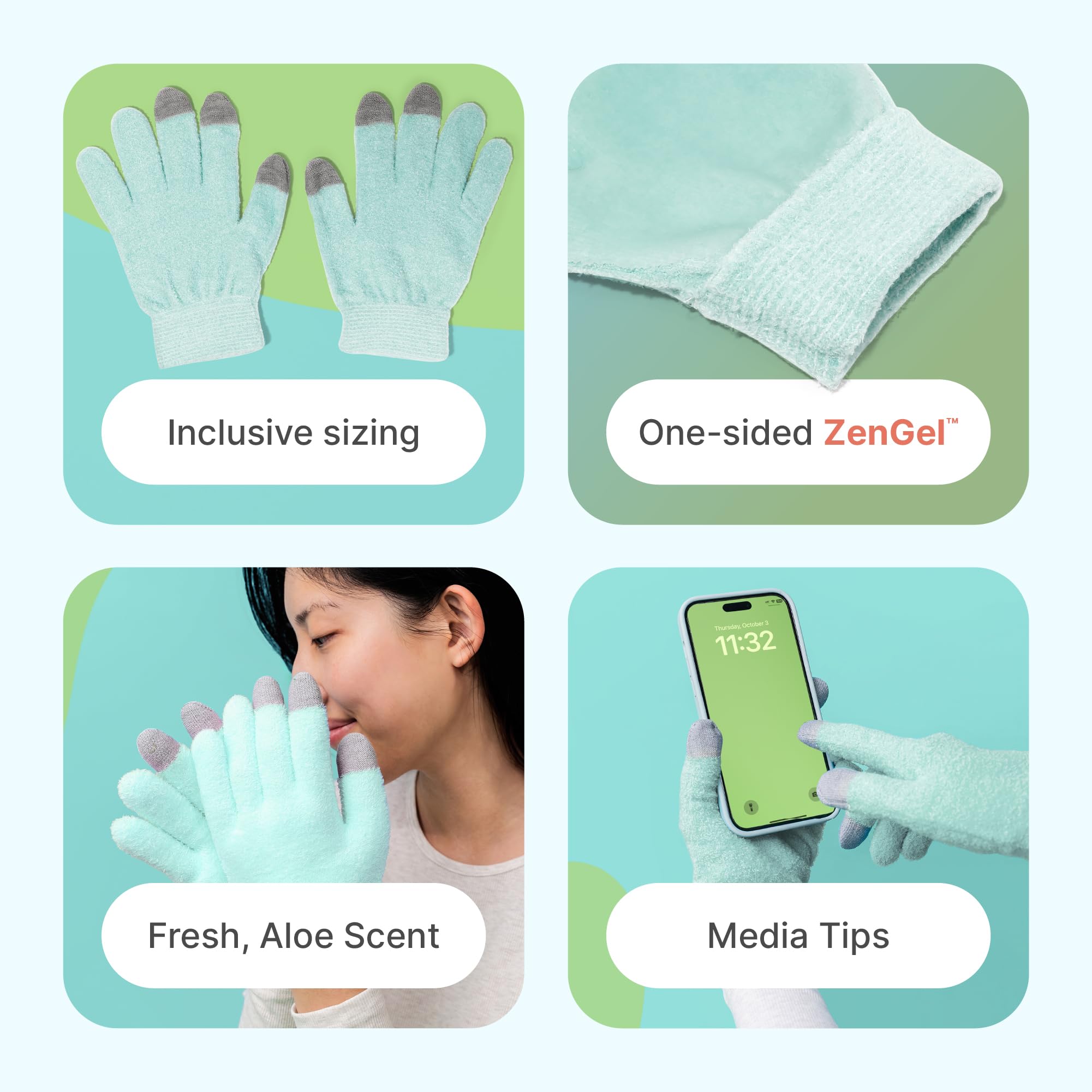 ZenToes gants hydratants avec embouts compatibles écran tactile.