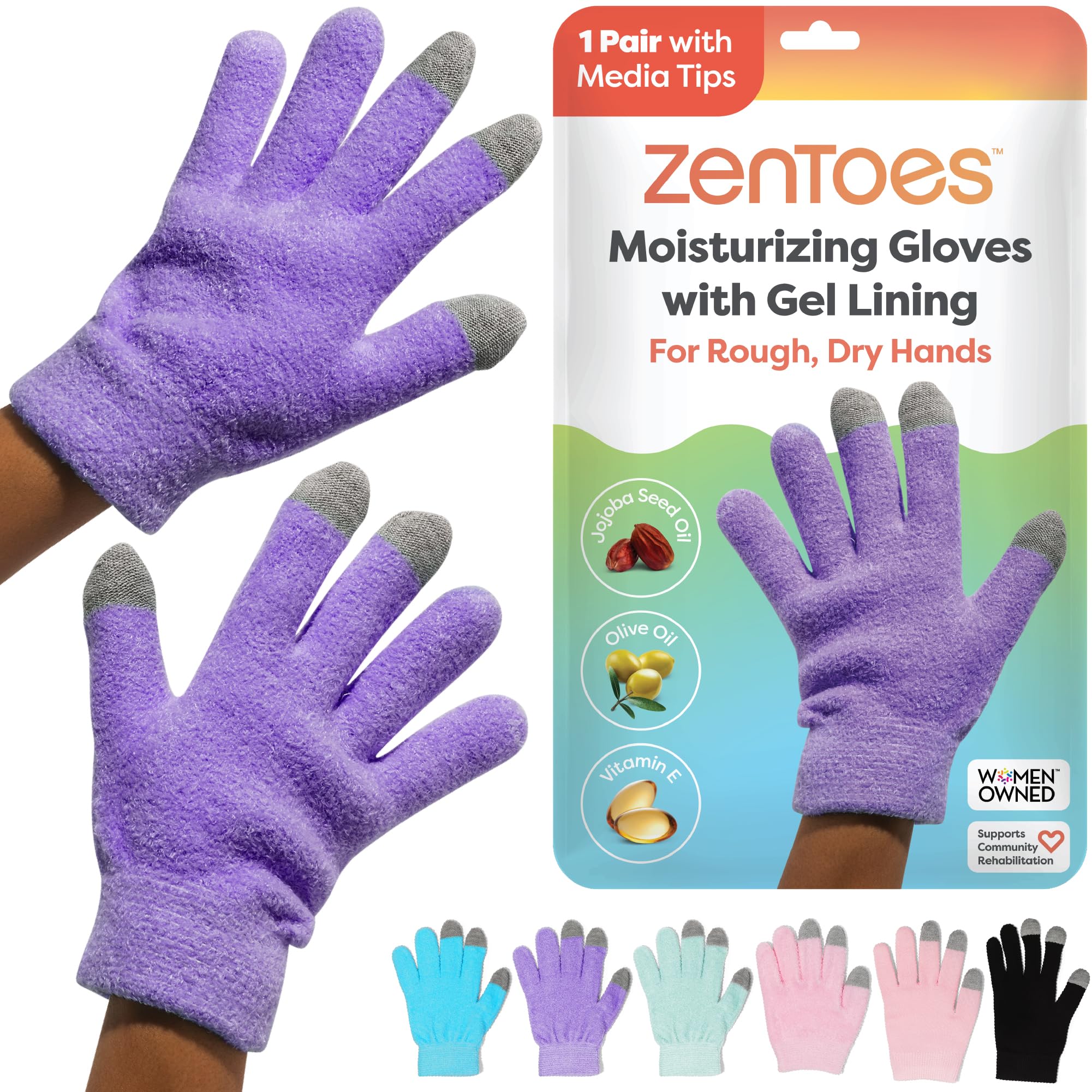Gants ZenToes hydratants au jojoba pour mains douces et revitalisées.