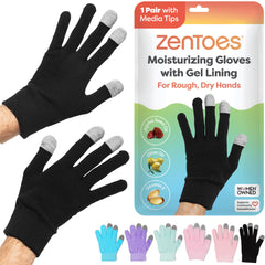 Gants hydratants ZenToes portés pendant la nuit pour des mains douces.