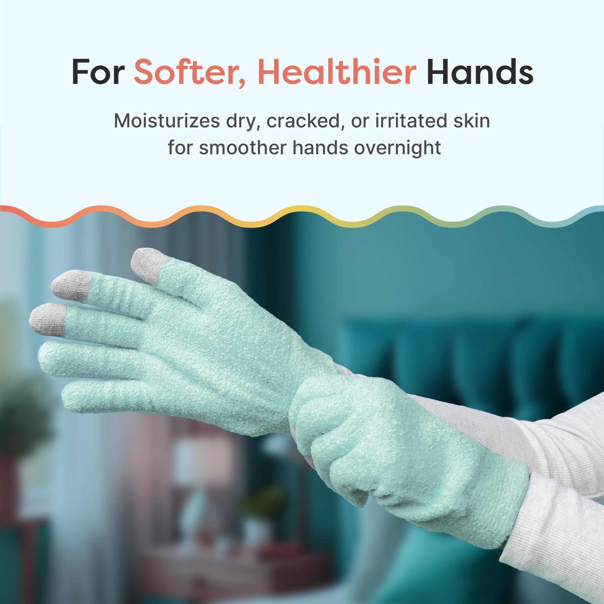 ZenToes gants nocturnes vert menthe pour mains satinées après sommeil.