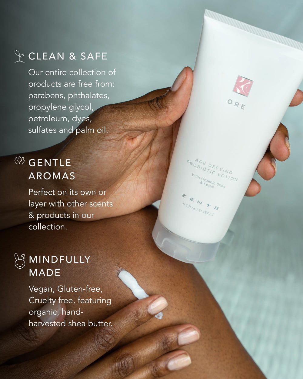 Zents Ore – beurre de karité bio et huile de coco pour hydratation riche.